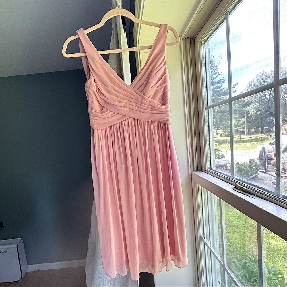 [David’s Bridal] Pink Chiffon Bridesmaid Dress | US 4